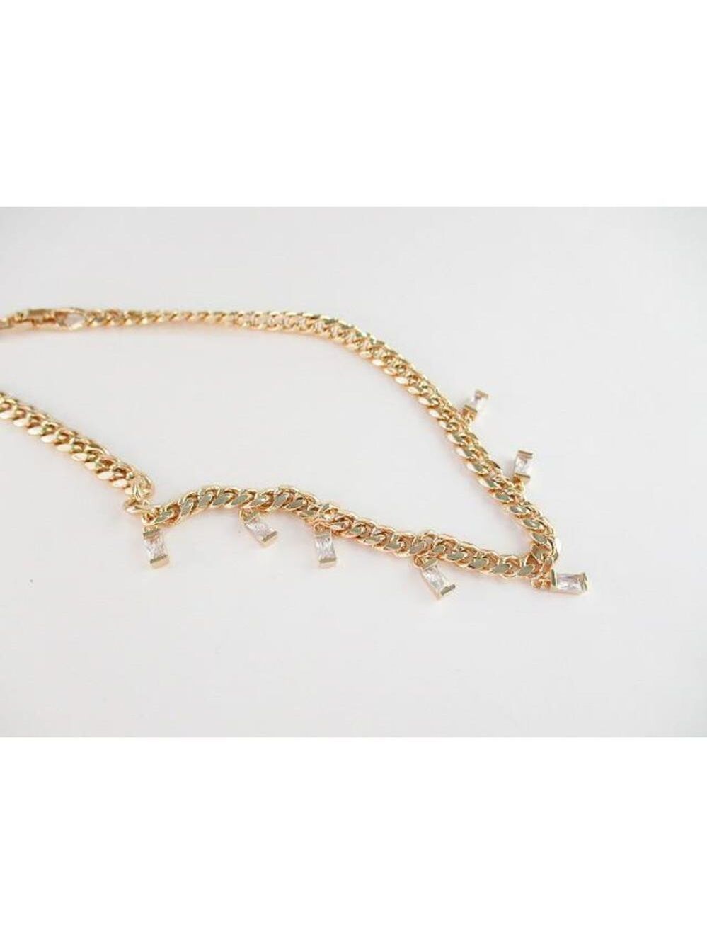 Macys 14K Gold over SS Choker Chain with CZ Accents